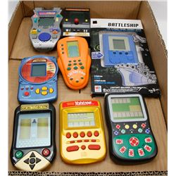 BOX W/ 8 VINTAGE HANDHELD VIDEO GAMES