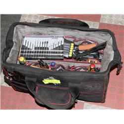 HUSKY TOOL BAG W/ HUSKY SOCKETS, HAMMERS,