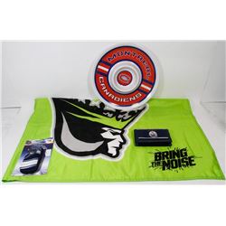 BOX OF SPORTS MEMORABILIA.