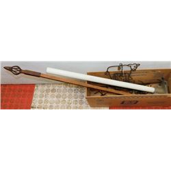 RUSTIC  35" OAK AND WROUGHT IRON CURTAIN ROD  &