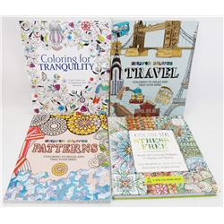 LOT OF 4 ADULT COLOURING BOOKS