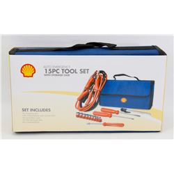 NEW 15PC AUTO EMERGENCY TOOL SET WITH STORAGE