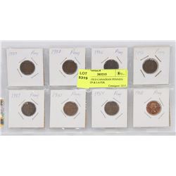 LOT OF 8 OLD CANADIAN PENNIES FROM 1929 & LATER.