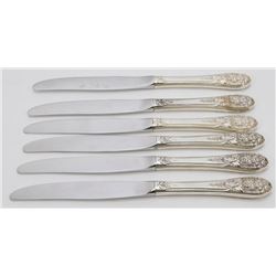 6 STAMPED STERLING HANDLED DINNER KNIVES