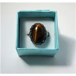 7 - LARGE OVAL TIGER'S EYE RING
