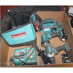 LARGE BOX W/MAKITA TOOLS, CHARGER,