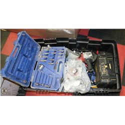 LARGE TOTE WITH ASSORTED TOOLS AND MORE