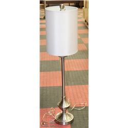 TALL SILVER TONE TABLE LAMP.