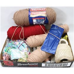 LOT OF YARN, KNITTING NEEDLES & SEWING STUFF