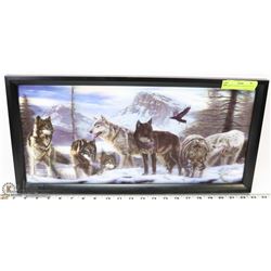 FRAMED 3-D WOLF PACK PICTURE 21 X 10