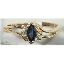 1) 14K BLUE SAPPHIRE AND 4 DIAMOND RING