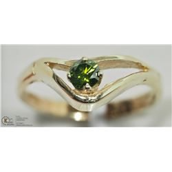 13) 10K YELLOW AND WHITE GOLD GREEN DIAMOND RING