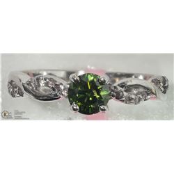 24) 14K W. GOLD GREEN & WHITE DIAMOND TWIST RING