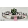 Image 2 : 24) 14K W. GOLD GREEN & WHITE DIAMOND TWIST RING