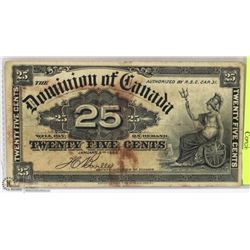 1900 -25 CENTS DOMINION OF CANADA BANK NOTE