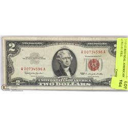 1963 $2 RED SEAL AMERICAN DOLLAR BILL