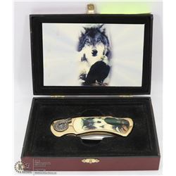 GOLD PLATED COLLECTIBLE WOLF & EAGLE KNIFE WITH