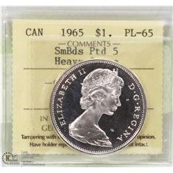 1965 PROOF $1 SILVER DOLLAR GRADED PL65