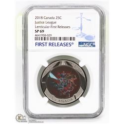 2018 GRADED JUSTICE LEAGUE 25 CENT COIN SP69