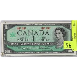 UNC CANADIAN CENTENNIAL $1.00 BILL.