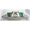 Image 1 : 34) 14K WHITE GOLD DIAMOND & 2 EMERALD RING