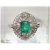 Image 1 : 35) STAMPED PT900 PLATINUM EMERALD & DIAMOND RING