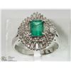 Image 2 : 35) STAMPED PT900 PLATINUM EMERALD & DIAMOND RING
