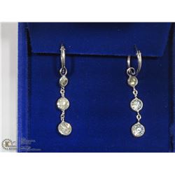 43) 14K WHITE GOLD DIAMOND DROP HOOP EARRINGS