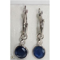 46) 14K WHITE GOLD SAPPHIRE & DIAMOND EARRINGS