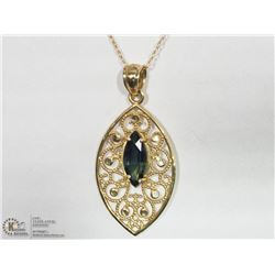47) 14K YELLOW GOLD SAPPHIRE FILIGREE NECKLACE