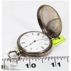 SOLID SILVER HUNTER CASED KEY WIND POCKET WATCH
