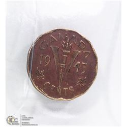 1943 CANADIAN VICTORY COPPER 5 CENT COIN.