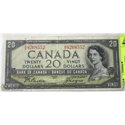 1954 CANADIAN DEVILS FACE $20.00 BILL.