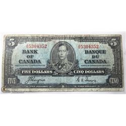 1937 CANADIAN $5.00 BILL.