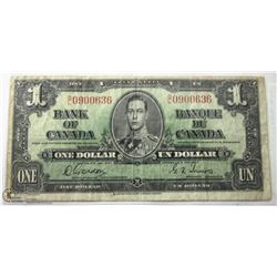 1937 CANADIAN $1.00 BILL.