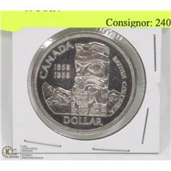 1958 CANADIAN BC  "TOTEM" SILVER DOLLAR COIN