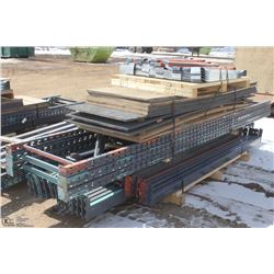 TWO SECTIONS OF PALLET RACKING WITH PLYWOOD