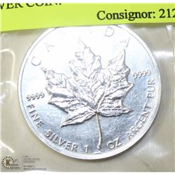 1994 MAPLE LEAF $5, 1 TROY OUNCE .999 SILVER COIN.