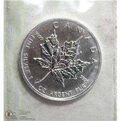 2004 MAPLE LEAF $5, 1 TROY OUNCE .999 SILVER COIN.