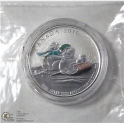 2016 CANADIAN TOBOGGAN COLORIZED $25 .999 SILVER