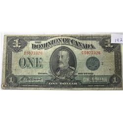 1923 DOMINION OF CANADIAN $1.00 HORSE BLANKET BILL