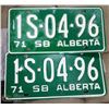Image 1 : LOT OF TWO 1971 GREEN ALBERTA LICENSE PLATES,