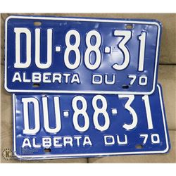 LOT OF TWO 1970 BLUE ALBERTA LICENSE PLATES,