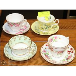 4 SETS OF ENGLISH CHINA CUP AND SAUCERS