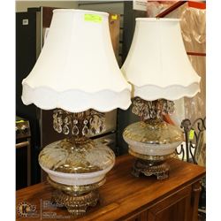 2 VINTAGE ESTATE LAMPS WITH HANGING CRYSTALS