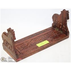 CARVED WOOD TABLETOP BOOK SHELF/SLIDING BOOK