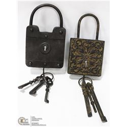 2 ANTIQUE LOOK RUSTIC LOCK AND KEY SETS FOR