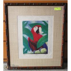 FRAMED MACAW (PARROT) PICTURE 28X24".