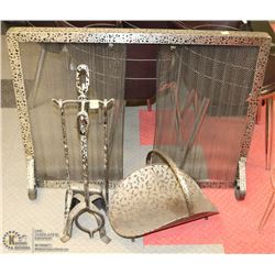 3 PC FIREPLACE SCREEN WITH POKER SET AND FIRELOG