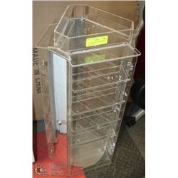 LOCKABLE PLEXI 3 SIDED DISPLAY CASE, HAS KEY,